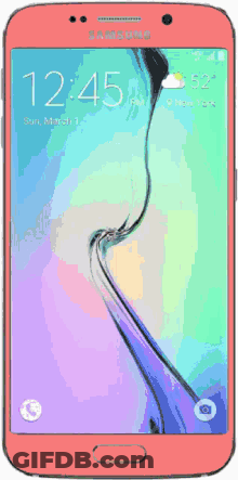 A Pink Samsung Phone Shows The Time As 12:45 On March 1St GIF