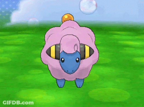 A Pink Sheep With A Blue Head Is Standing On A Grassy Field GIF