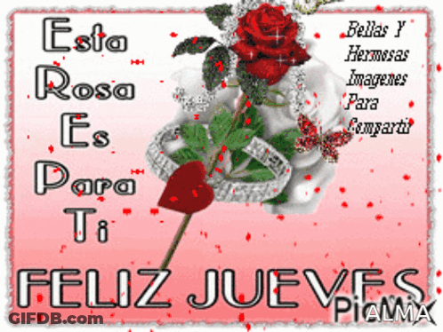 A Pink Sign That Says Feliz Jueves Pialma GIF