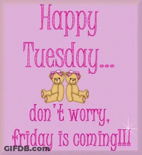 A Pink Sign That Says Happy Tuesday Do N't Worry Friday Is Coming GIF