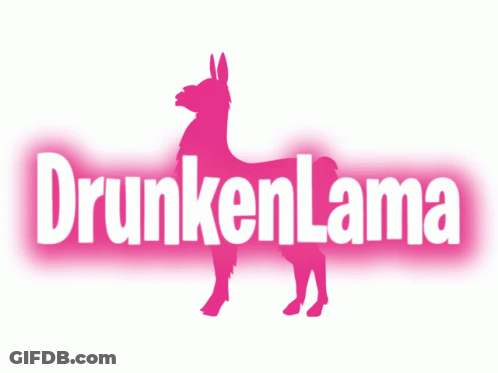 A Pink Silhouette Of A Llama With The Word Drunkenlama Written Below It GIF
