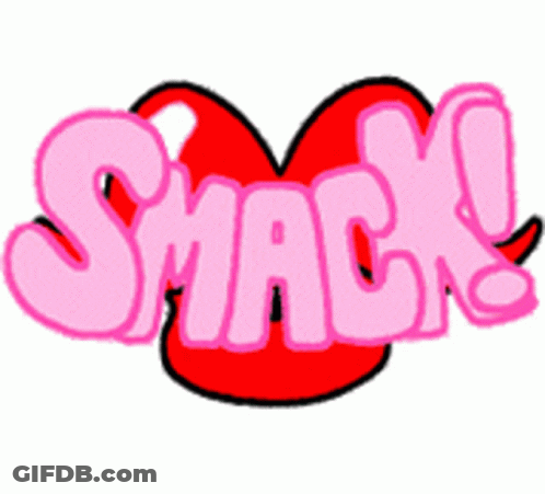 A Pink Smack Logo With A Red Heart GIF