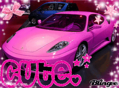 A Pink Sports Car With The Word Cute Written On It GIF