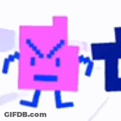Pink Square With Arms And Legs Next To Angry Blue Square GIF