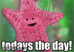 A Pink Starfish With A Face And The Words `` Today 'S The Day '' Written Below It . GIF