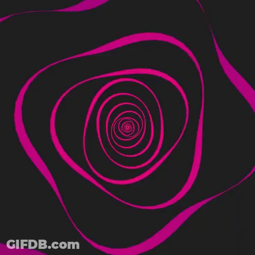 A Pink Swirl On A Black Background That Looks Like A Hypnotic Spiral . GIF