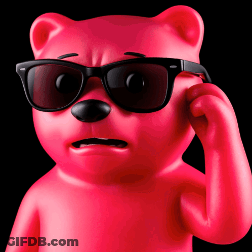 A Pink Teddy Bear Wearing Black Sunglasses Scratches His Eye GIF