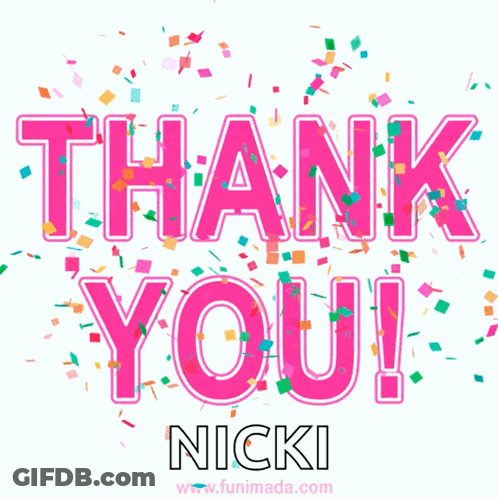 A Pink Thank You Card For Nicki With Confetti GIF
