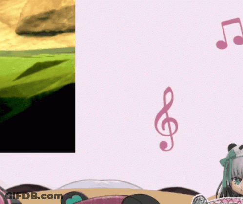 A Pink Treble Clef Is Next To A Panda 'S Head GIF