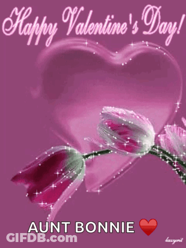A Pink Valentine 'S Day Card With Flowers And A Heart GIF