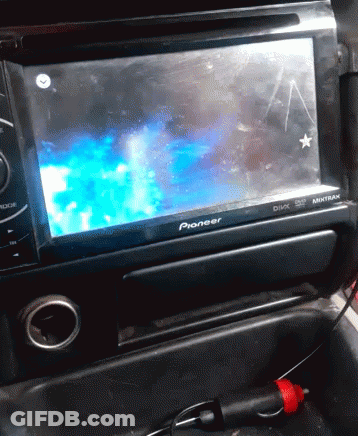 A Pioneer Radio With A Blue Screen And A Star On It GIF