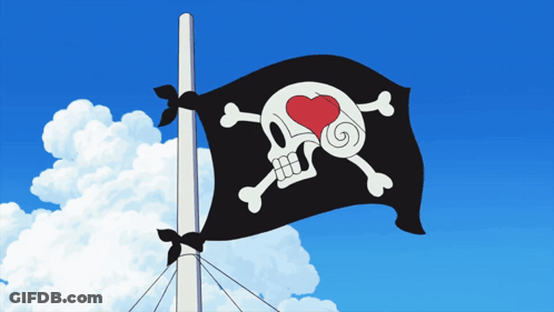 A Pirate Flag With A Skull And Crossbones And A Heart GIF