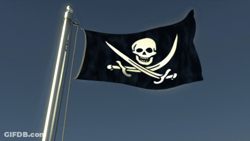 A Pirate Flag With A Skull And Crossed Swords On It GIF