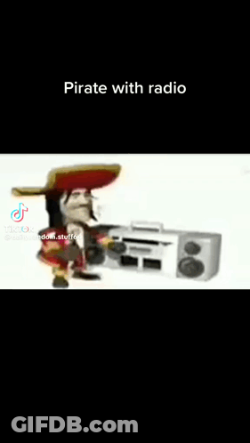 A Pirate Is Holding A Boombox And A Gun . GIF