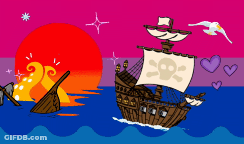 A Pirate Ship With A Skull And Crossbones Sail GIF