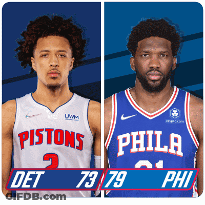 A Pistons Player And A Philadelphia Player Are Shown GIF