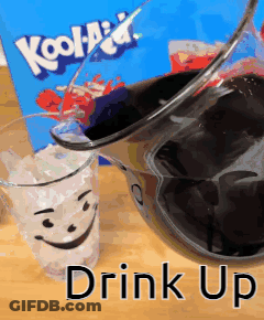 A Pitcher Of Kool Aid Is Poured Into A Glass GIF