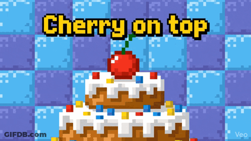 A Pixel Art Cake With A Cherry On Top And The Words Cherry On Top Above It GIF