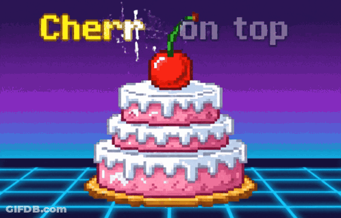 A Pixel Art Cake With A Cherry On Top And The Words Cherry On Top GIF