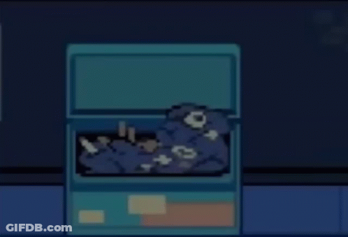 Pixel Art Character Sitting In Trash Box GIF