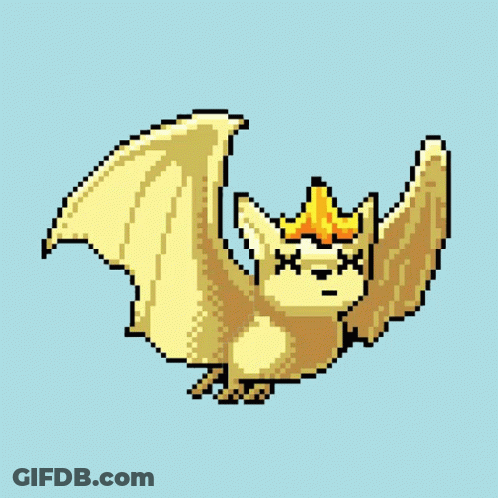 A Pixel Art Drawing Of A Bat With Wings And A Crown On Its Head GIF