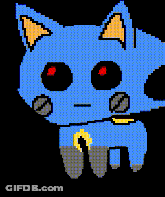 A Pixel Art Drawing Of A Blue Cat With A Black Background GIF