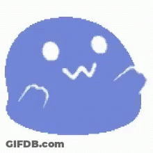 A Pixel Art Drawing Of A Blue Ghost With A White Face . GIF