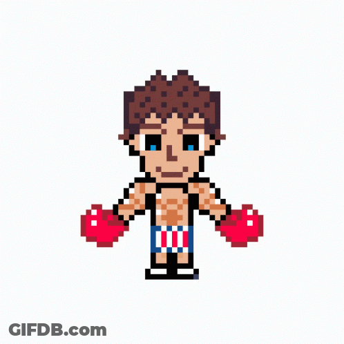 A Pixel Art Drawing Of A Boxer With The Word Yo Written Below Him GIF