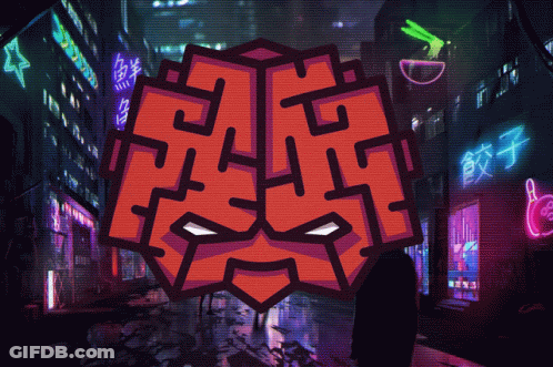 A Pixel Art Drawing Of A Brain With Chinese Writing GIF