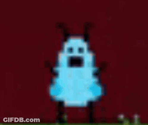 A Pixel Art Drawing Of A Bug With Horns And A Blue Body GIF