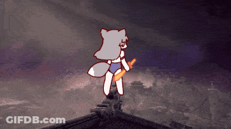 A Pixel Art Drawing Of A Cartoon Character Holding A Sword GIF