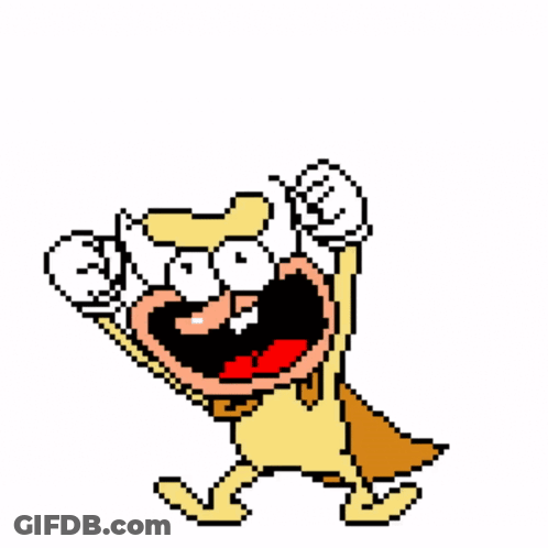 A Pixel Art Drawing Of A Cartoon Character With A Cape And Gloves GIF