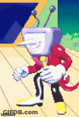 A Pixel Art Drawing Of A Cartoon Character With A Television Head GIF