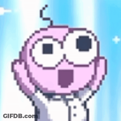 A Pixel Art Drawing Of A Cartoon Character With Big Eyes And A Surprised Look On His Face . GIF