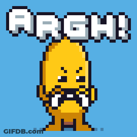 A Pixel Art Drawing Of A Cartoon Character With The Words Argh Written Above It GIF