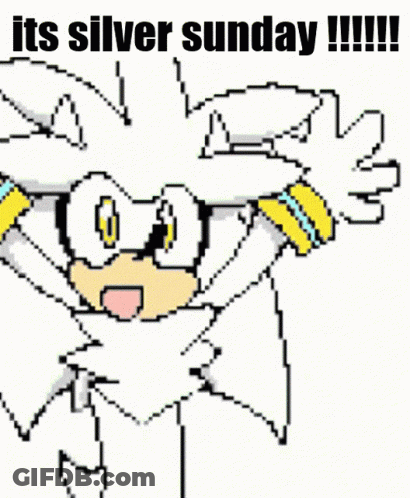 A Pixel Art Drawing Of A Cartoon Character With The Words " Its Silver Sunday " GIF