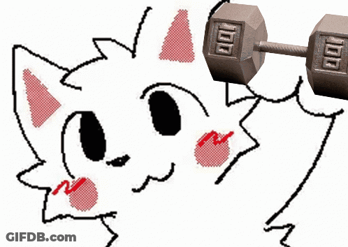 A Pixel Art Drawing Of A Cat Holding A Dumbbell GIF