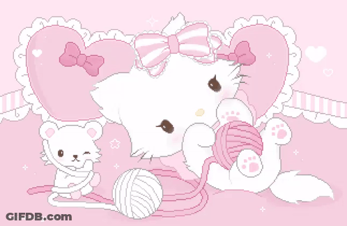 A Pixel Art Drawing Of A Cat Holding Yarn GIF
