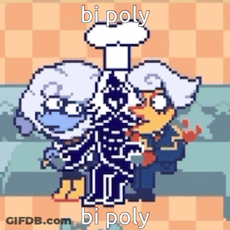 A Pixel Art Drawing Of A Chef With The Words Bi Poly Bi Poly GIF