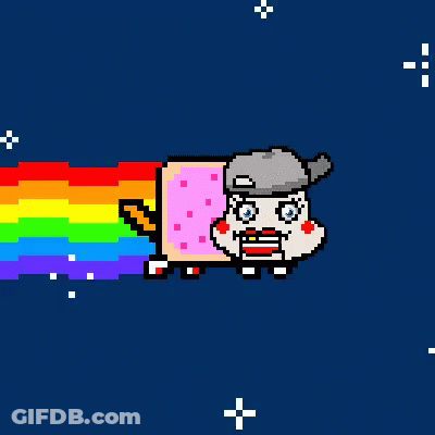 A Pixel Art Drawing Of A Clown With A Rainbow Tail GIF