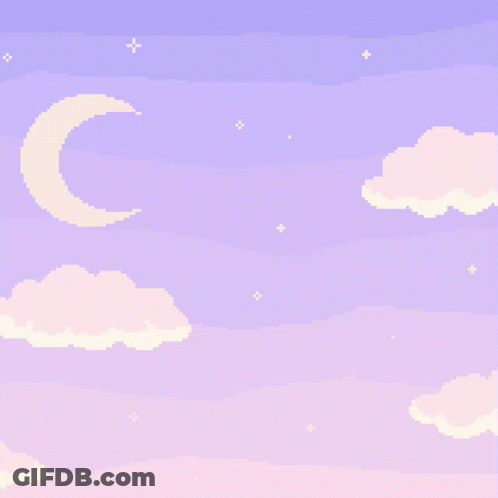 A Pixel Art Drawing Of A Crescent Moon And Clouds GIF