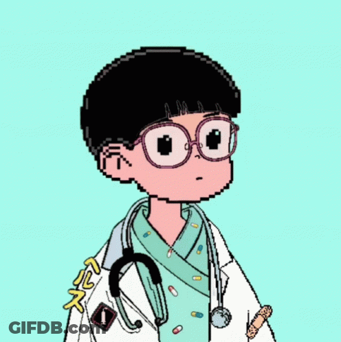A Pixel Art Drawing Of A Doctor With A Stethoscope And Pills GIF