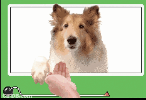 A Pixel Art Drawing Of A Dog Giving A High Five GIF
