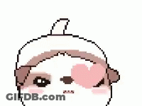 A Pixel Art Drawing Of A Dog With A Pink Heart Behind It . GIF