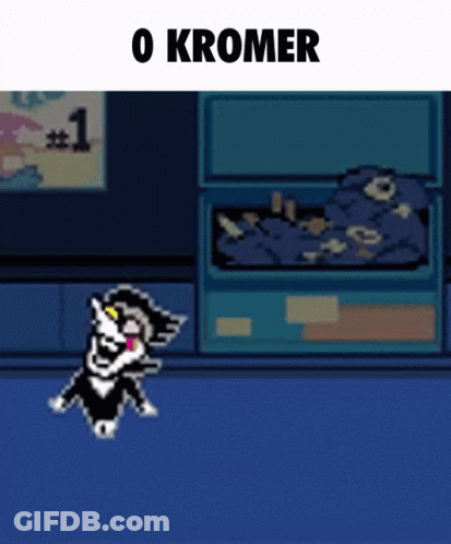 A Pixel Art Drawing Of A Dog With The Words O Kromer On The Bottom GIF