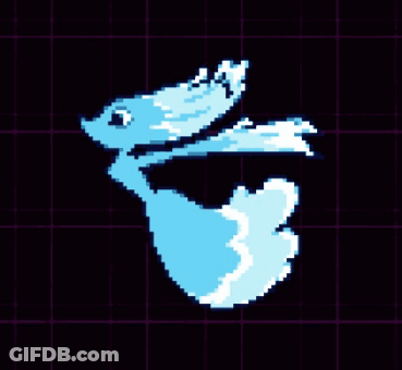 A Pixel Art Drawing Of A Duck With A Purple Background . GIF