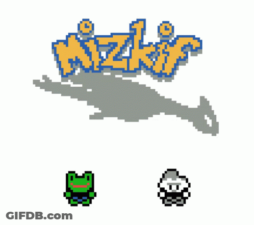 A Pixel Art Drawing Of A Frog And A Mushroom With The Word Nizkir On Top GIF