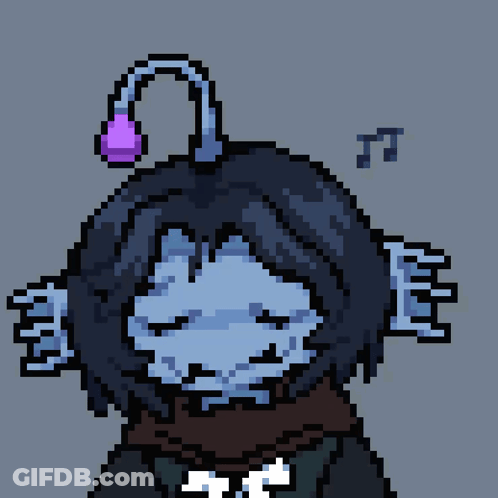 A Pixel Art Drawing Of A Frog With A Purple Flower On His Head GIF