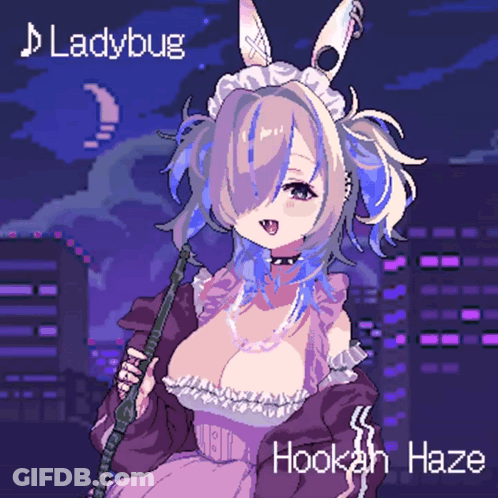 A Pixel Art Drawing Of A Girl Holding A Hookah GIF