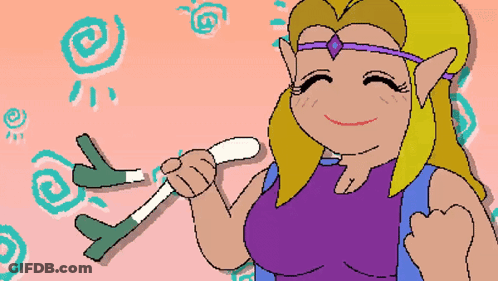 A Pixel Art Drawing Of A Girl Holding A Stick And Smiling GIF